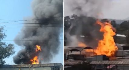 Reportan incendio sobre Calzada de Tlalpan en estacionamiento de camiones