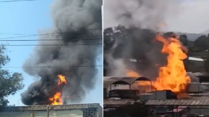 Reportan incendio sobre Calzada de Tlalpan en estacionamiento de camiones