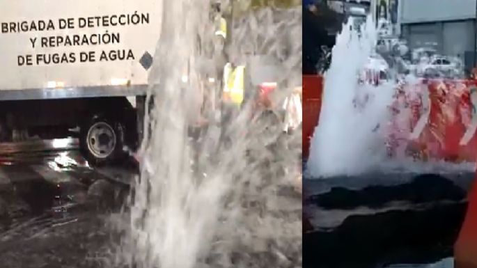 Mega fuga de agua potable en Eje Central y Eje 3 Sur lleva más de tres horas