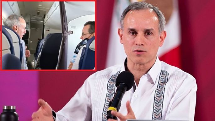 López-Gatell es criticado por viajar en avión sin cubrebocas