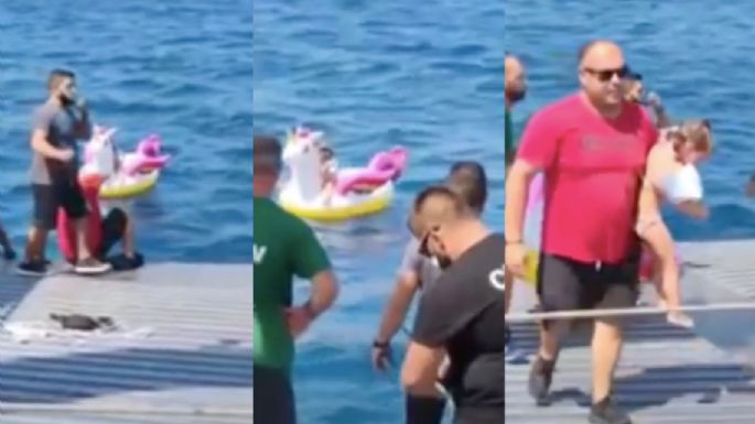 Rescatan a niña en salvavidas de unicornio arrastrada por el mar Mediterráneo (VIDEO)