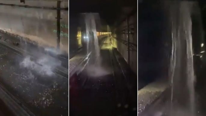 VIDEO VIRAL: Lluvia provoca fuerte cascada en túnel de la Línea 5 del Metro en CDMX