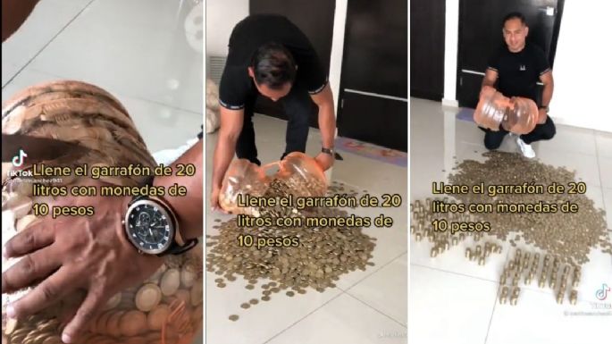 ¿Cuánto juntó? Ahorra monedas de 10 pesos en un garrafón de agua y la INCREÍBLE suma se hace viral en TikTok