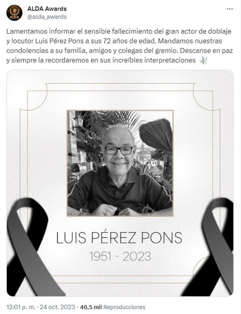 Se reportó la triste muerte de Luis Pérez Pons, actor de doblaje, quien interpretó a Don Cangrejo en la caricatura de 'bob Esponja'