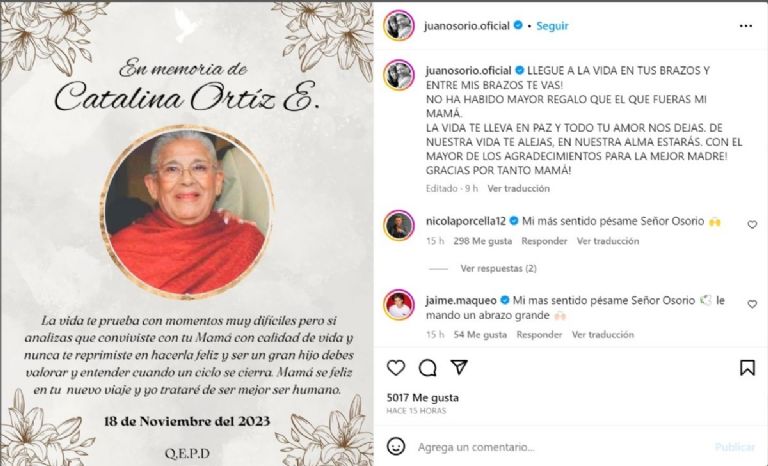 Juan Osorio ha dado a conocer la muerte de un ser querido muy importante para él. Tanto Televisa como actores con los que ha trabajado se solidarizan en el luto del productor.