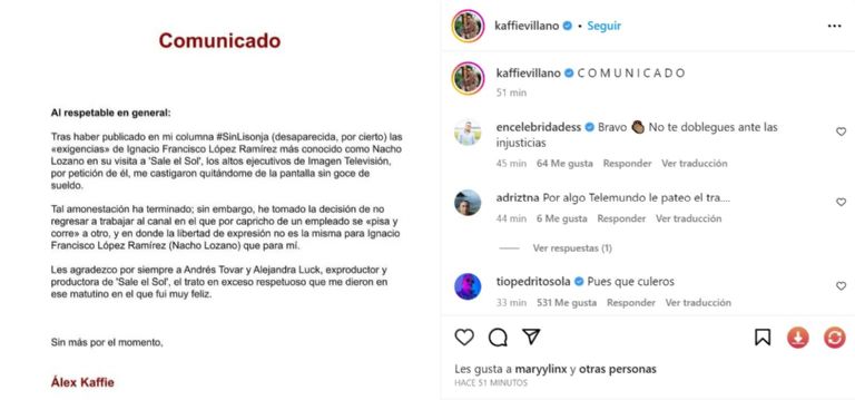 Alex Kaffie renuncia a Imagen Televisión por censura de Nacho Lozano.