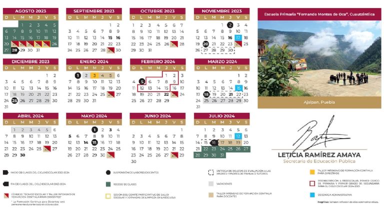 Calendario ciclo escolar 2023-2024 del inicio de clases