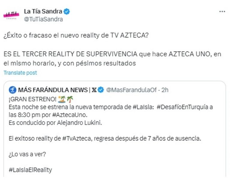 La Isla sera un fracaso de TV Azteca