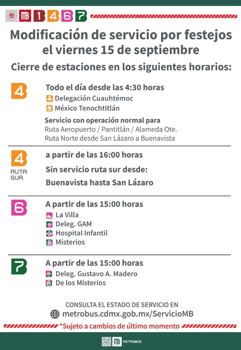 Metro y Metrobus cambian de horario este 15 y 16 de septiembre