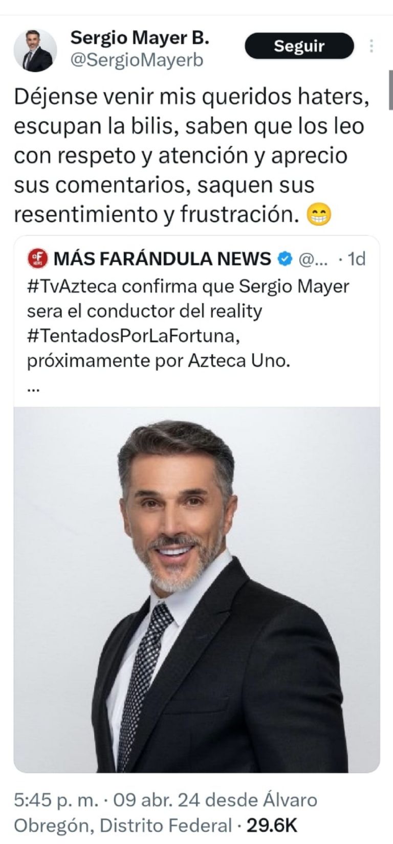 Sergio Mayer se burla de Televisa