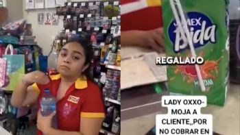 Lady te mojo: cajera del OXXO avienta agua a cliente para no cobrarle (VIDEO)
