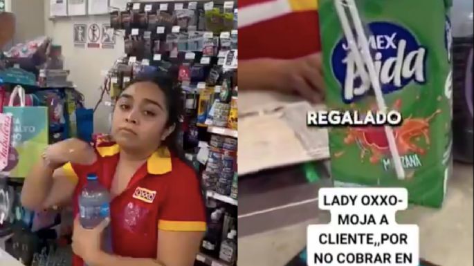 Lady te mojo: cajera del OXXO avienta agua a cliente para no cobrarle (VIDEO)
