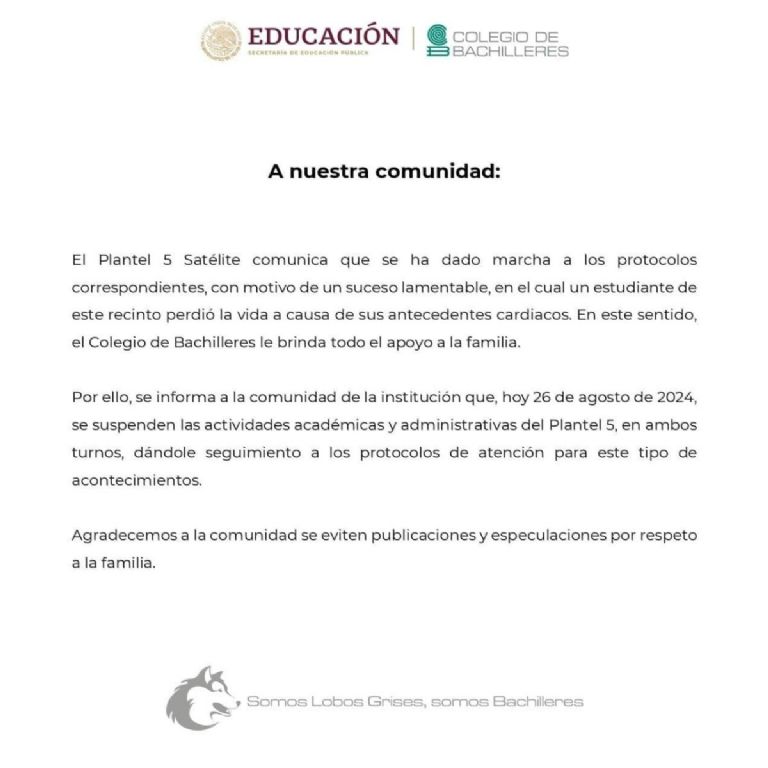 se cancelaron las clases en el bachilleres 5 a causa de la muerte de un estudiante