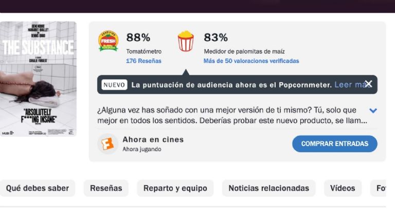 que dice la critica de rotten tomatoes sobre la sutancia