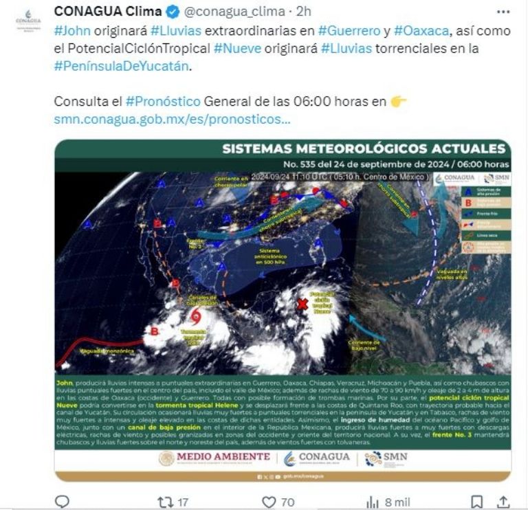 Aviso de huracán categoría III estados con afectados con lluvias