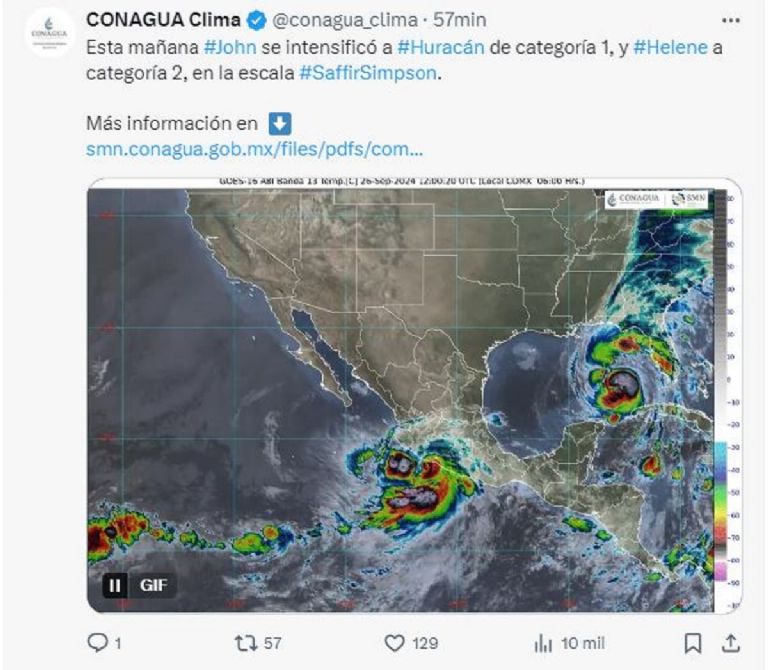 Huracán John trayectoria y lluvias en los estados