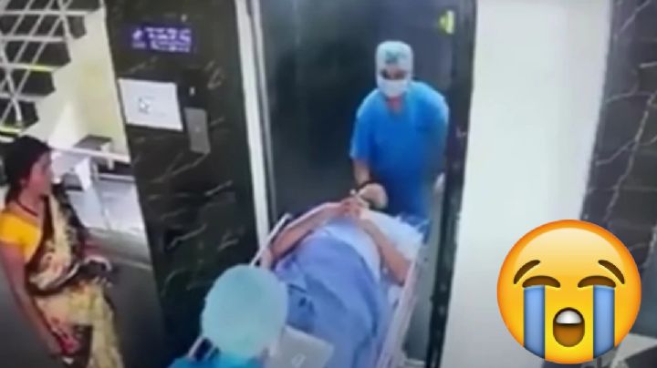 Elevador se desploma en la India con paciente en camilla y queda en VIDEO