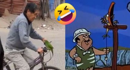 ¡Cómo en los Picapiedra! Abuelo usa loro como claxón de su bicicleta | VIDEO VIRAL