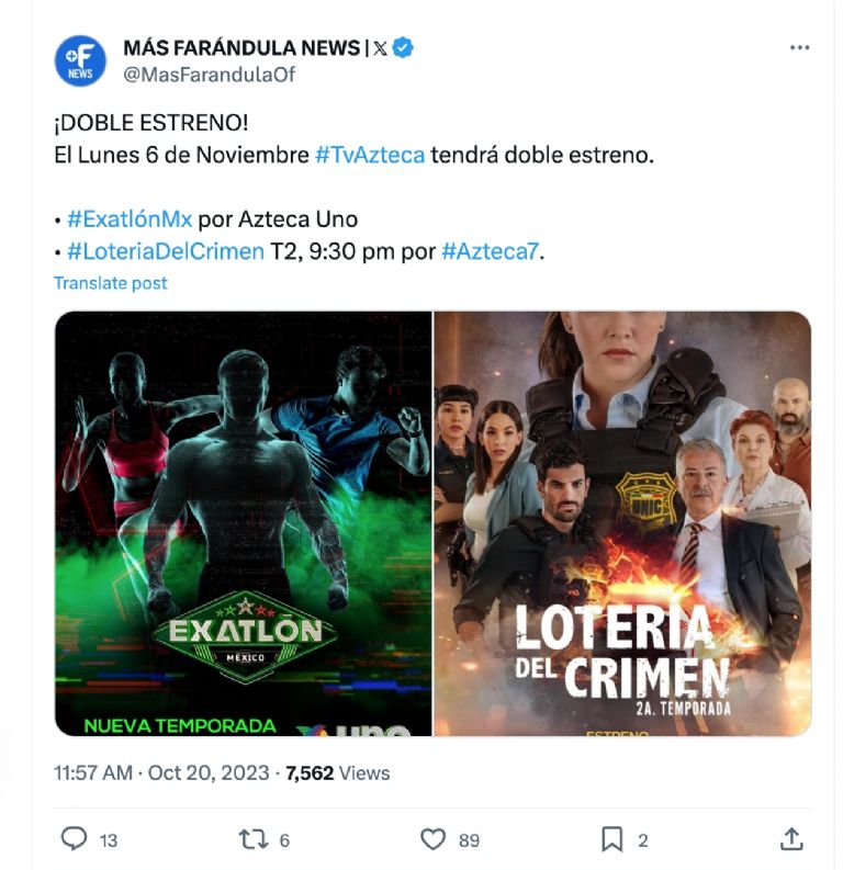 estreno de exatlón méxico compite con la nueva temporada de la lotería del crimen