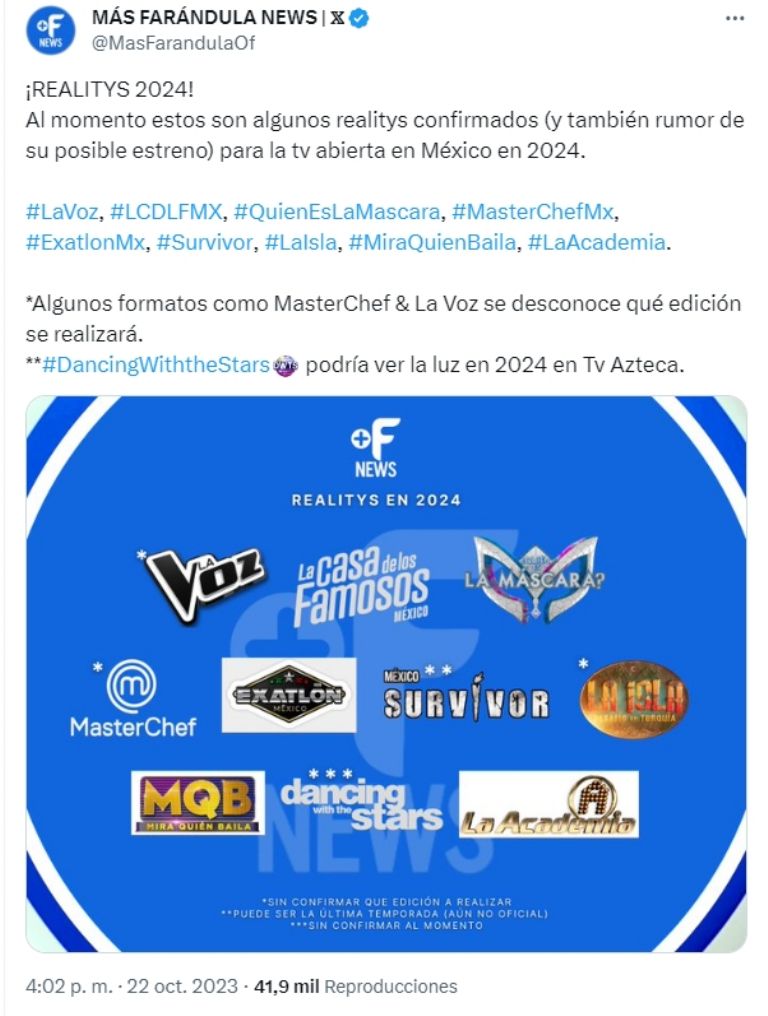 Hay rumores que apunta que TV Azteca iniciara el 2024 con un exitoso reality para recuperar audiencia.