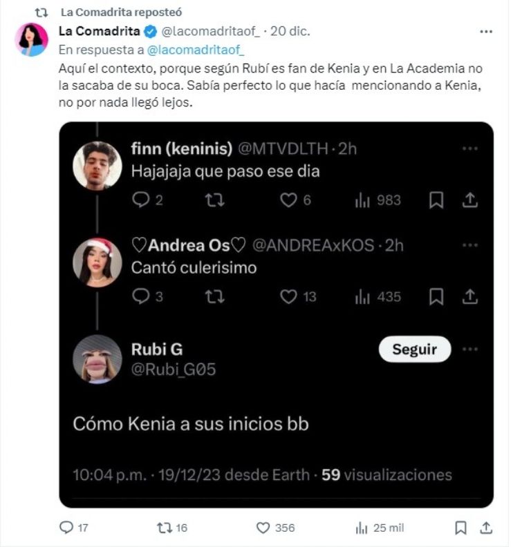 A un año de su participación, cancela a Rubí por comentario en redes sociales. La quinceañera más famosa de México se mostró en contra de Kenia Os.