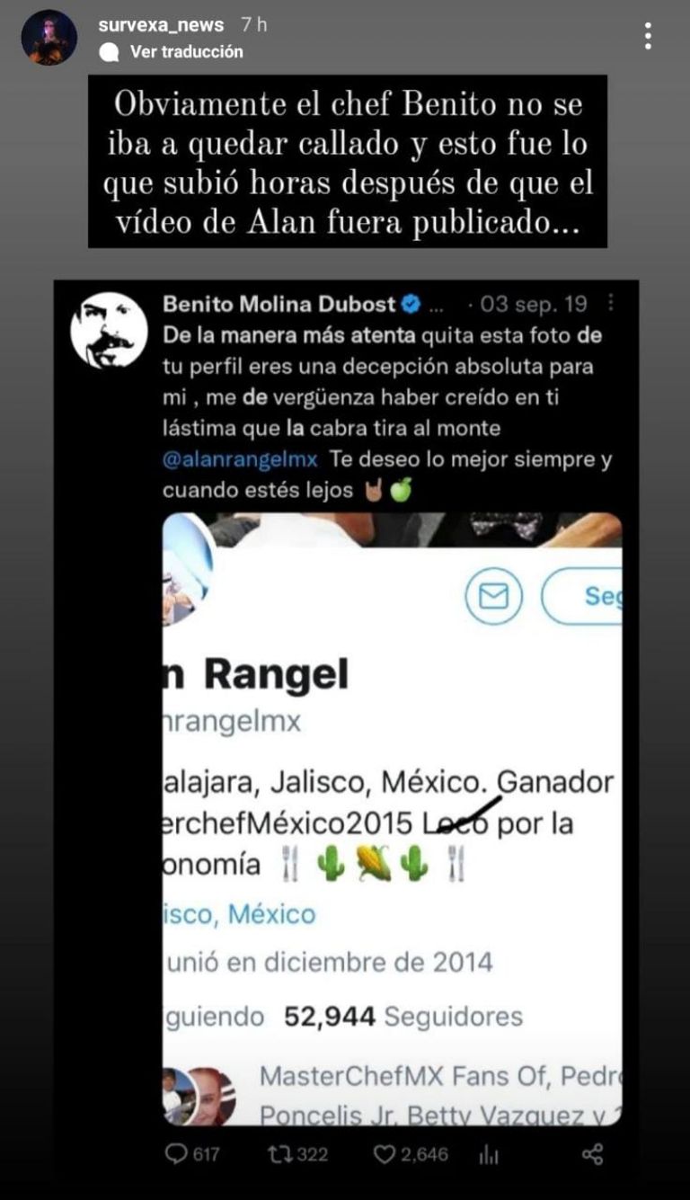 Alan Rangel vs chef Benito Masterchef México