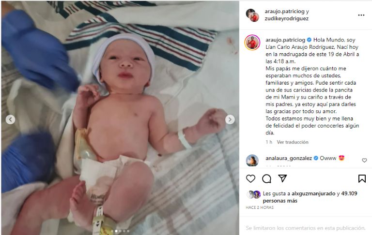 Zudikey Rodríguez y Pato Araujo reciben con alegría a su nuevo bebé