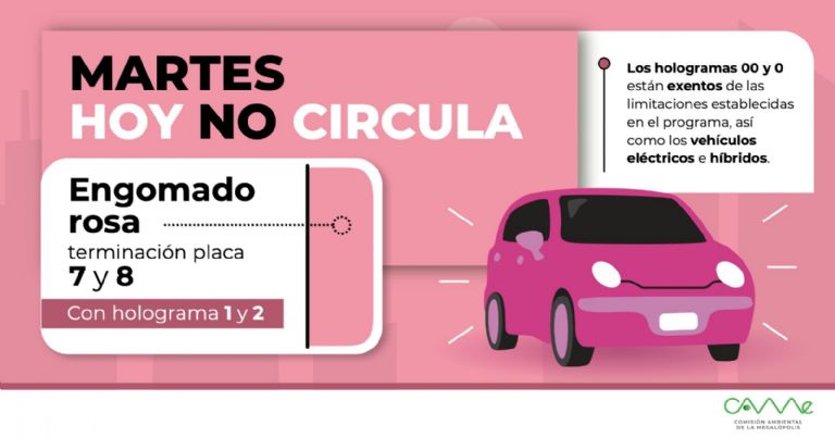 Los autos de engomado rosa no podrán circular en la CDMX