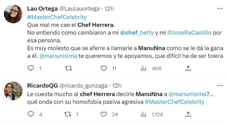 Usuarios en redes manifestaron la homofobia del Chef Herrera contra Manu Nna en MasterChef Celebrity