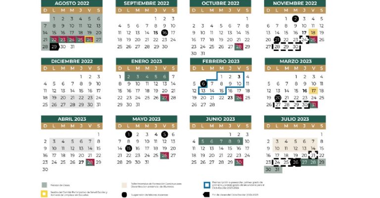 Calendario escolar actualizado 2022-2023.