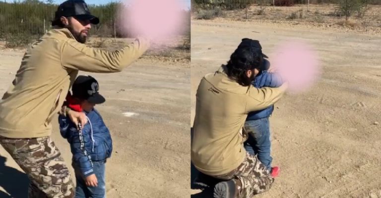 Poncho de nigris enseñándole a su hijo a disparar un arma