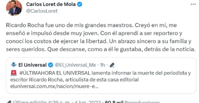 Carlos Loret de Mola le da el último adiós a Ricardo Rocha