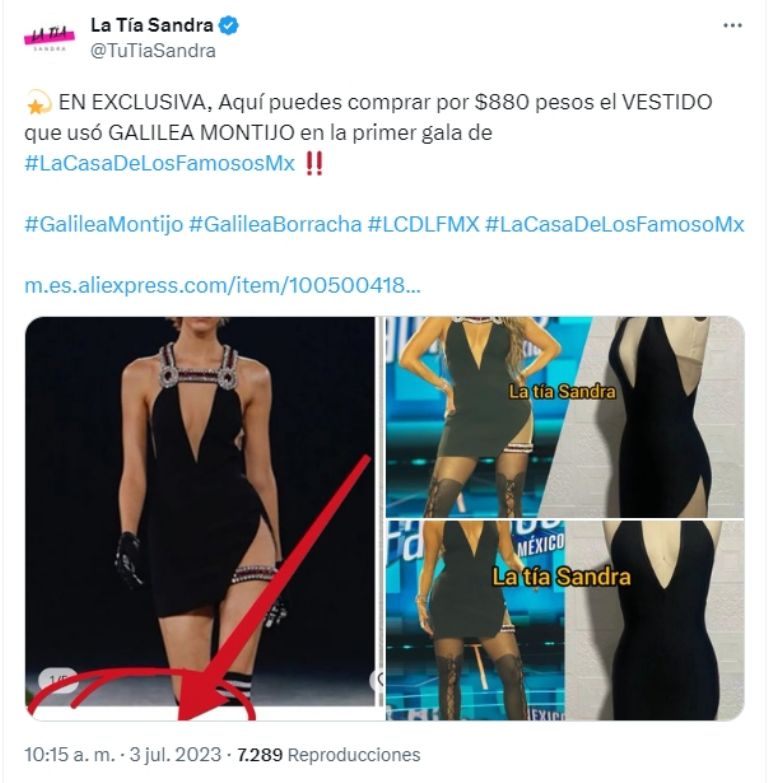 Vestido de Galilea Montijo en 'La Casa de los Famosos México' es vendido en AliExpress por menos de mil pesos.