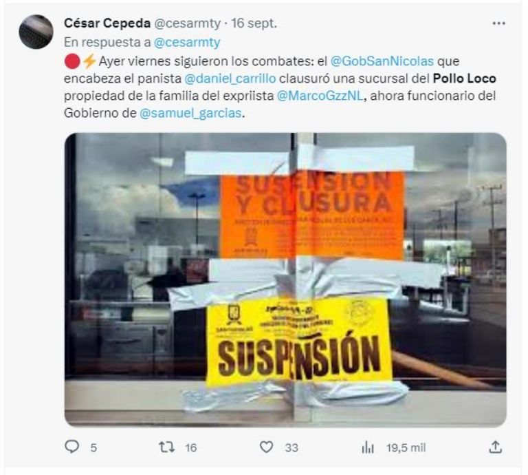 La cadena Pollo Loco cerró una de sus sucursales en Nuevo León por Protección Civil. ¿Qué causó su clausura?