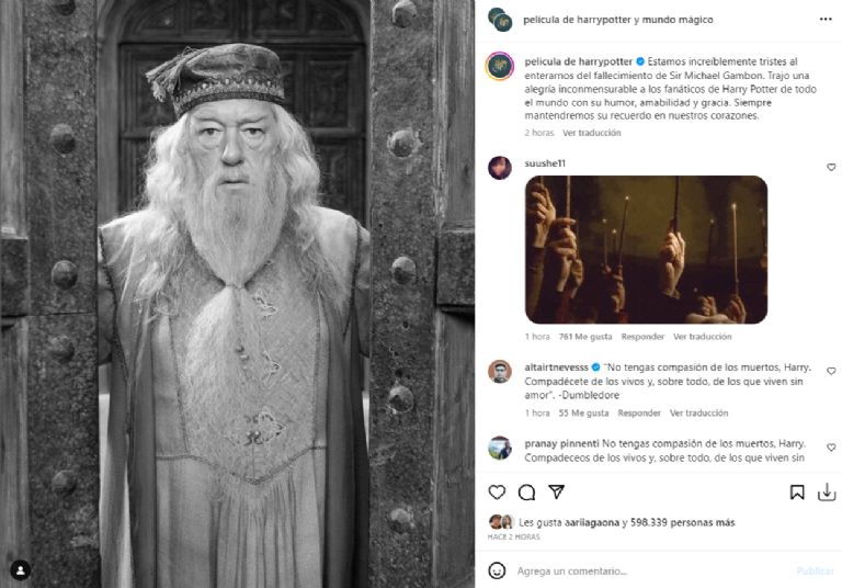 Michael Gambon muerte de Dumbledore de Harry Potter