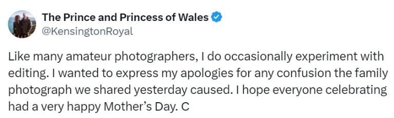 Kate Middleton se disculpa por photoshop que quiso engañar a sus seguidores