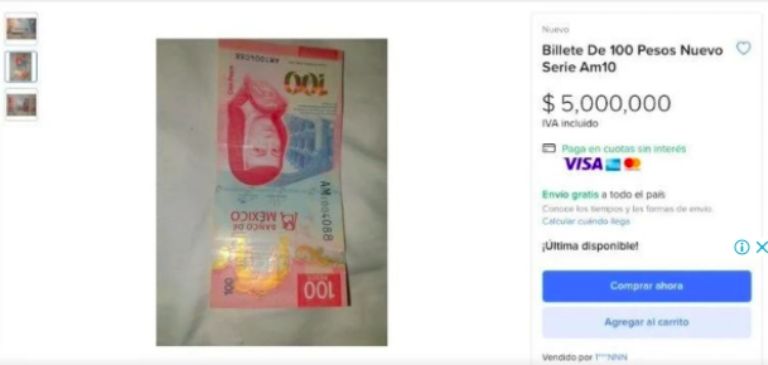 ¿Cómo puedo vender el billete de 100 pesos que vale 5 millones?