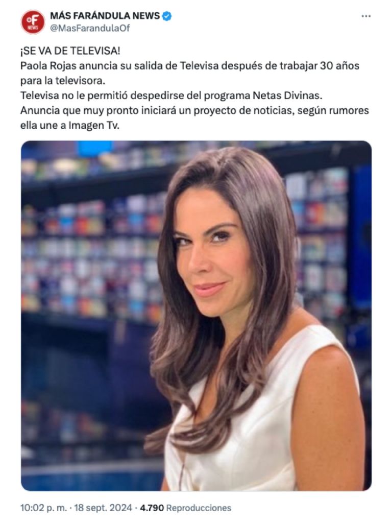 Televisa despide a Paola Rojas y no deja que se despida de Netas Divinas