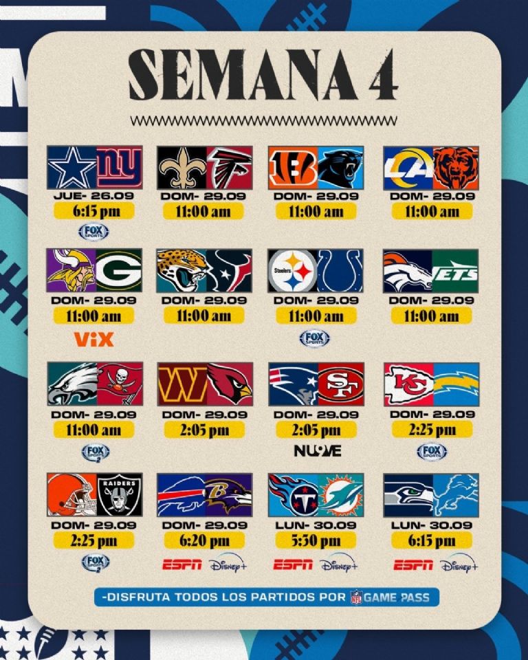 Semana 4 NFL, ¿dónde ver los partidos en vivo desde México?